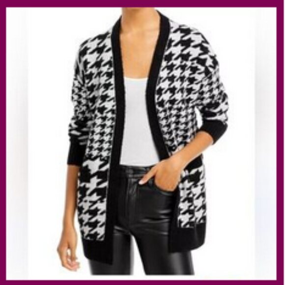 New Cozy Black Tape Houndstooth Oversized Cardigan - Picture 1 of 12